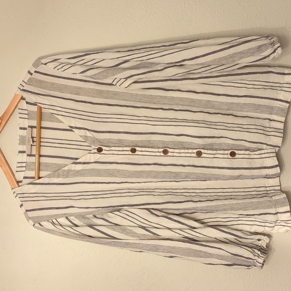 Loft 55% Linen Button Down Striped Coastal Grandma Boho Minimalist Shirt Size L - Picture 1 of 6